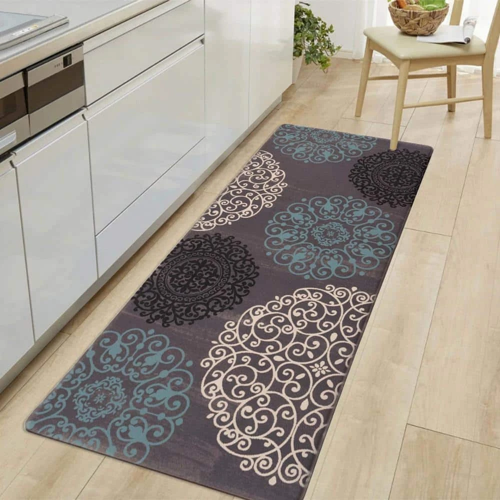 Gray 18 in. x 47 in. Contemporary Modern Floral Anti Fatigue Standing Mat by World Rug Gallery 6 Gray 18 in. x 47 in. Contemporary Modern Floral Anti Fatigue Standing Mat by World Rug Gallery - Image 6