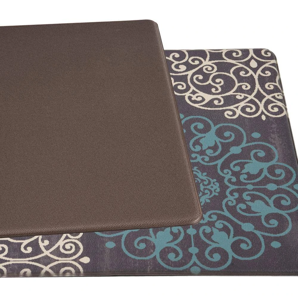 Gray 18 in. x 47 in. Contemporary Modern Floral Anti Fatigue Standing Mat by World Rug Gallery 3 Gray 18 in. x 47 in. Contemporary Modern Floral Anti Fatigue Standing Mat by World Rug Gallery - Image 3