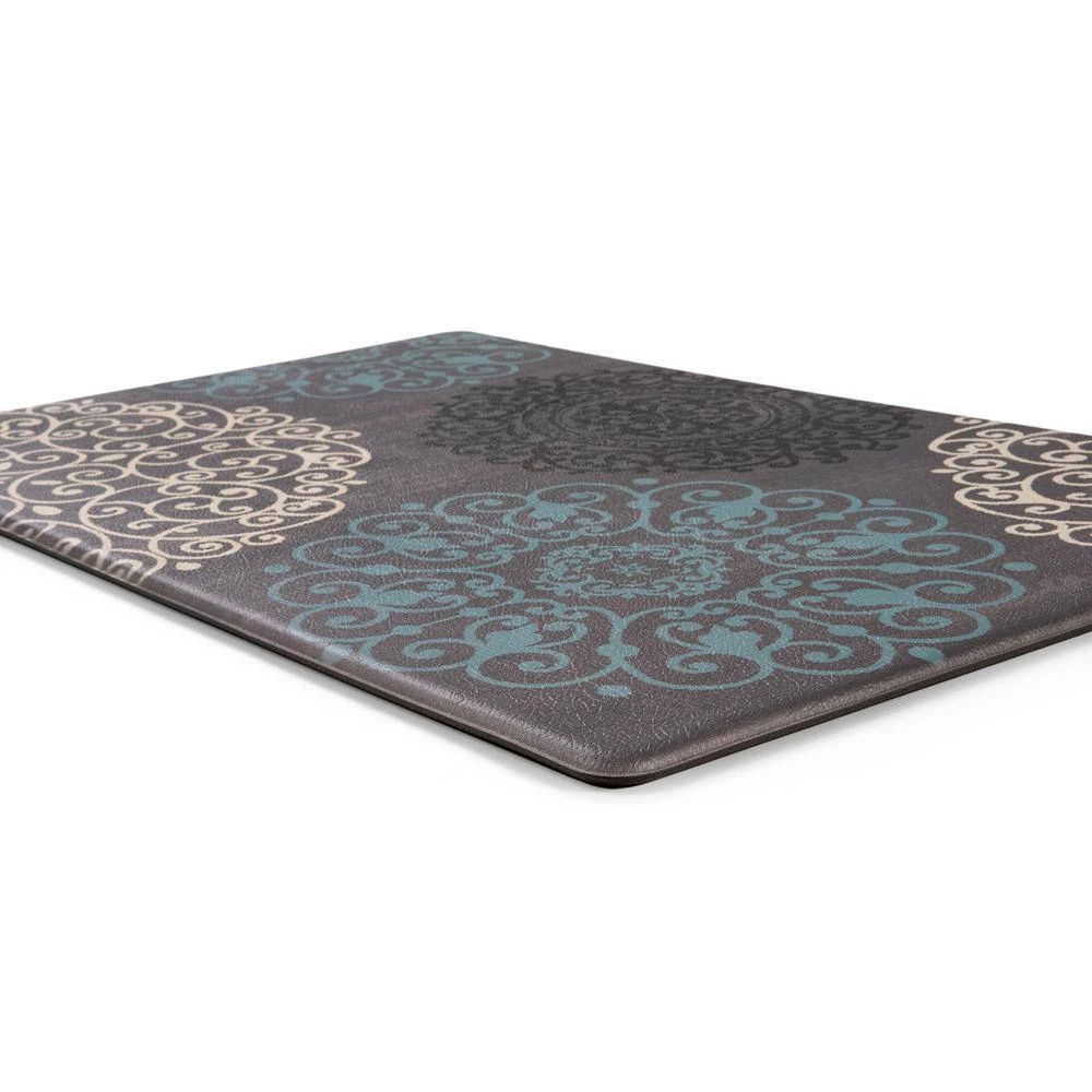 Gray 18 in. x 47 in. Contemporary Modern Floral Anti Fatigue Standing Mat by World Rug Gallery 2 Gray 18 in. x 47 in. Contemporary Modern Floral Anti Fatigue Standing Mat by World Rug Gallery - Image 2