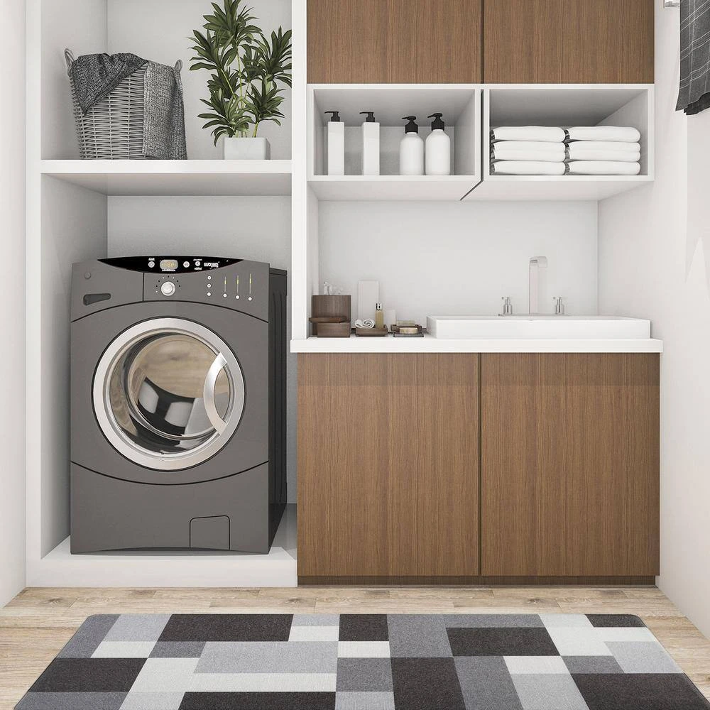 Gray 18 in. x 47 in. Modern Boxes Design Anti Fatigue Standing Mat by World Rug Gallery 4 Gray 18 in. x 47 in. Modern Boxes Design Anti Fatigue Standing Mat by World Rug Gallery - Image 4