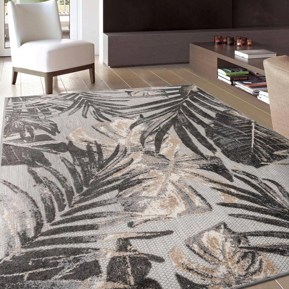 Gray 7 ft. 10 in. x 10 ft. Floral Leaves Indoor/Outdoor Area Rug by World Rug Gallery 6 Gray 7 ft. 10 in. x 10 ft. Floral Leaves Indoor/Outdoor Area Rug by World Rug Gallery - Image 6
