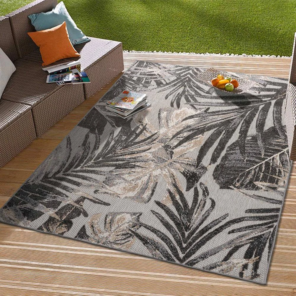 Gray 7 ft. 10 in. x 10 ft. Floral Leaves Indoor/Outdoor Area Rug by World Rug Gallery 9 Gray 7 ft. 10 in. x 10 ft. Floral Leaves Indoor/Outdoor Area Rug by World Rug Gallery - Image 9