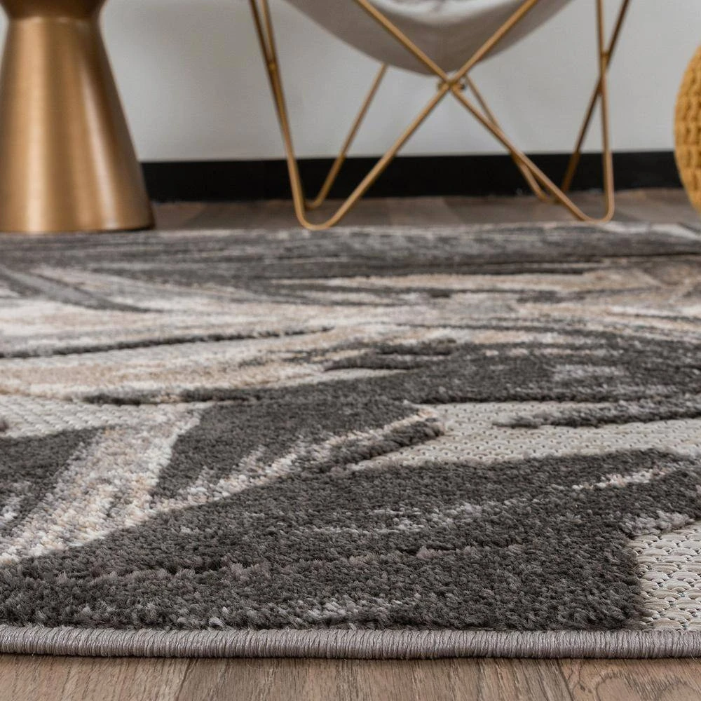 Gray 7 ft. 10 in. x 10 ft. Floral Leaves Indoor/Outdoor Area Rug by World Rug Gallery 2 Gray 7 ft. 10 in. x 10 ft. Floral Leaves Indoor/Outdoor Area Rug by World Rug Gallery - Image 2