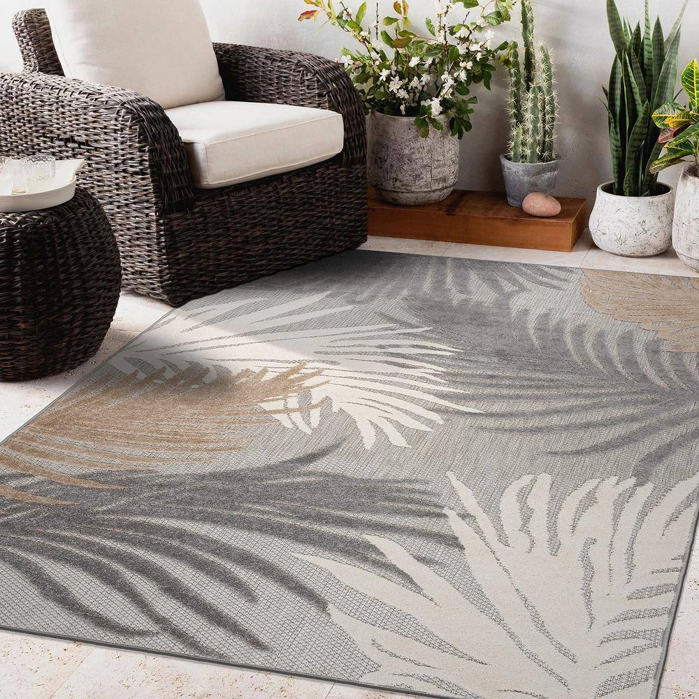 Gray 5 ft. x 7 ft. Contemporary Tropical Large Floral Indoor/Outdoor Area Rug by World Rug Gallery 6 Gray 5 ft. x 7 ft. Contemporary Tropical Large Floral Indoor/Outdoor Area Rug by World Rug Gallery - Image 6