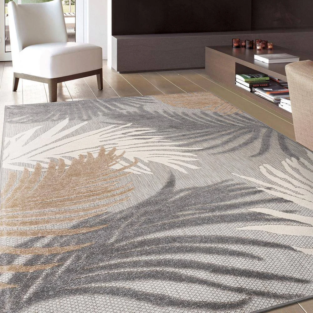 Gray 5 ft. x 7 ft. Contemporary Tropical Large Floral Indoor/Outdoor Area Rug by World Rug Gallery 5 Gray 5 ft. x 7 ft. Contemporary Tropical Large Floral Indoor/Outdoor Area Rug by World Rug Gallery - Image 5