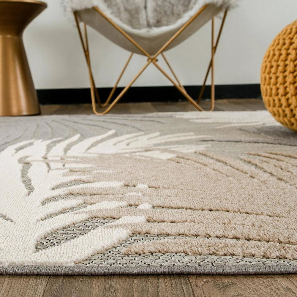 Gray 5 ft. x 7 ft. Contemporary Tropical Large Floral Indoor/Outdoor Area Rug by World Rug Gallery 2 Gray 5 ft. x 7 ft. Contemporary Tropical Large Floral Indoor/Outdoor Area Rug by World Rug Gallery - Image 2