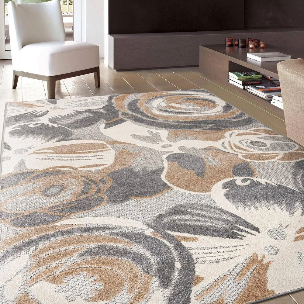 Modern Gray 7 ft. 10 in. x 10 ft. Large Floral Flowers Indoor/Outdoor Area Rug by World Rug Gallery 6 Modern Gray 7 ft. 10 in. x 10 ft. Large Floral Flowers Indoor/Outdoor Area Rug by World Rug Gallery - Image 6