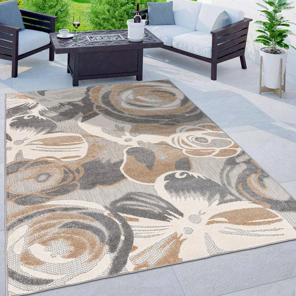 Modern Gray 7 ft. 10 in. x 10 ft. Large Floral Flowers Indoor/Outdoor Area Rug by World Rug Gallery 4 Modern Gray 7 ft. 10 in. x 10 ft. Large Floral Flowers Indoor/Outdoor Area Rug by World Rug Gallery - Image 4