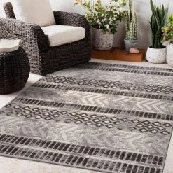 Gray 7 ft. 10 in. x 10 ft. Distressed Geometric Indoor/Outdoor Area Rug by World Rug Gallery -Shaw stor online gray world rug gallery outdoor rugs 8019gray8x10 4f 1000