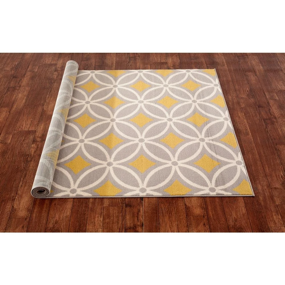 Contemporary Trellis Chain Gray/Yellow 5 ft. x 7 ft. Area Rug by World Rug Gallery 3 Contemporary Trellis Chain Gray/Yellow 5 ft. x 7 ft. Area Rug by World Rug Gallery - Image 3