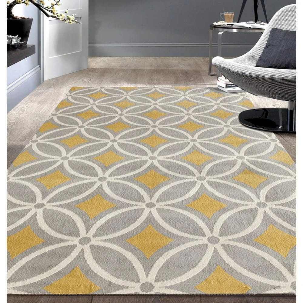 Contemporary Trellis Chain Gray/Yellow 5 ft. x 7 ft. Area Rug by World Rug Gallery 2 Contemporary Trellis Chain Gray/Yellow 5 ft. x 7 ft. Area Rug by World Rug Gallery - Image 2