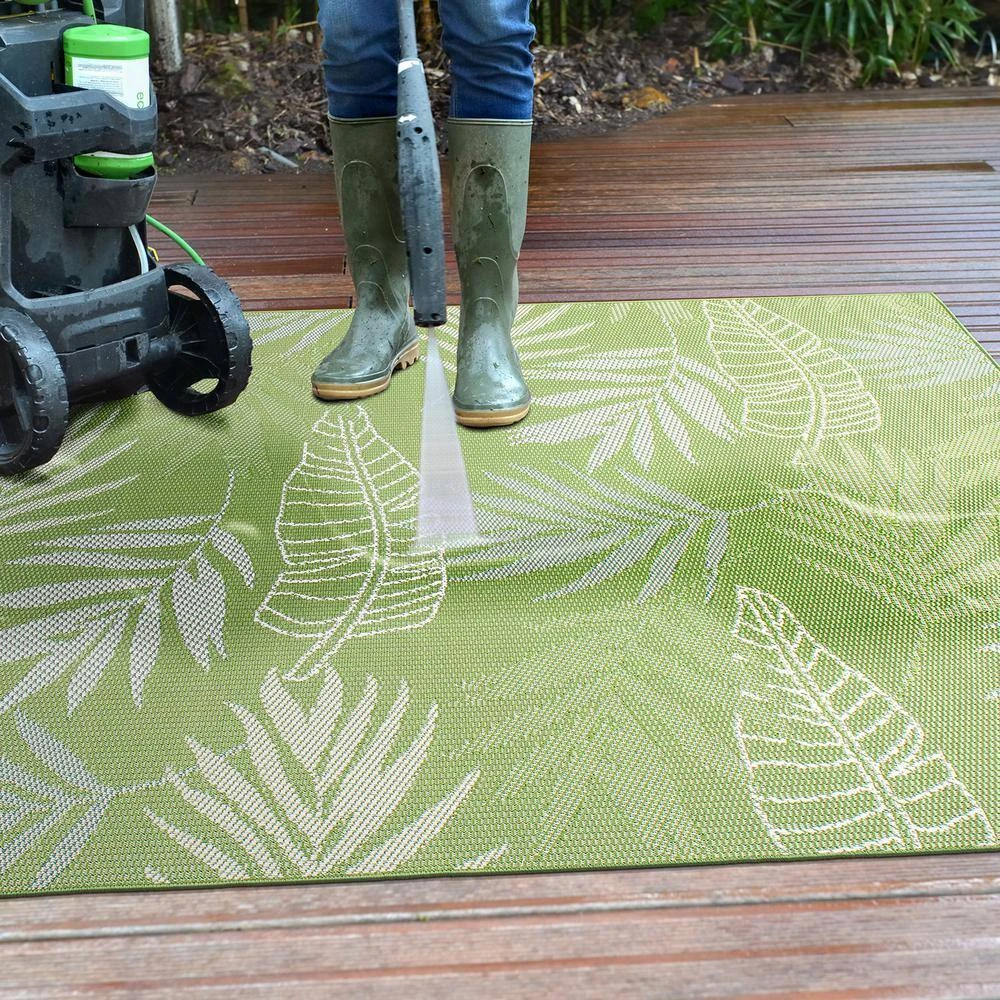 Green 5 ft. x 7 ft. Contemporary Floral Leaves Flatweave Waterproof Backyard Indoor/Outdoor Area Rug by World Rug Gallery 7 Green 5 ft. x 7 ft. Contemporary Floral Leaves Flatweave Waterproof Backyard Indoor/Outdoor Area Rug by World Rug Gallery - Image 7