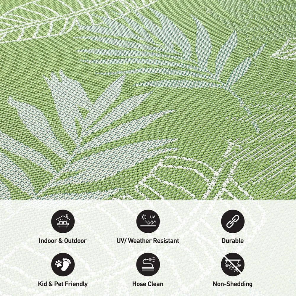 Green 5 ft. x 7 ft. Contemporary Floral Leaves Flatweave Waterproof Backyard Indoor/Outdoor Area Rug by World Rug Gallery 6 Green 5 ft. x 7 ft. Contemporary Floral Leaves Flatweave Waterproof Backyard Indoor/Outdoor Area Rug by World Rug Gallery - Image 6