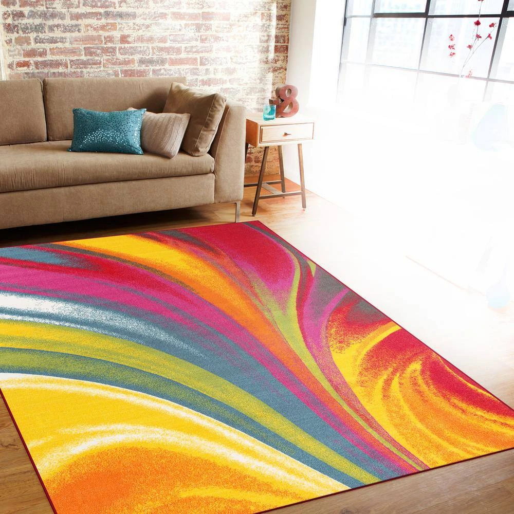 Contemporary Waves Non-Slip (Non-Skid) Multi 7 ft. 10 in. x 10 ft. Indoor Area Rug by World Rug Gallery 5 Contemporary Waves Non-Slip (Non-Skid) Multi 7 ft. 10 in. x 10 ft. Indoor Area Rug by World Rug Gallery - Image 5