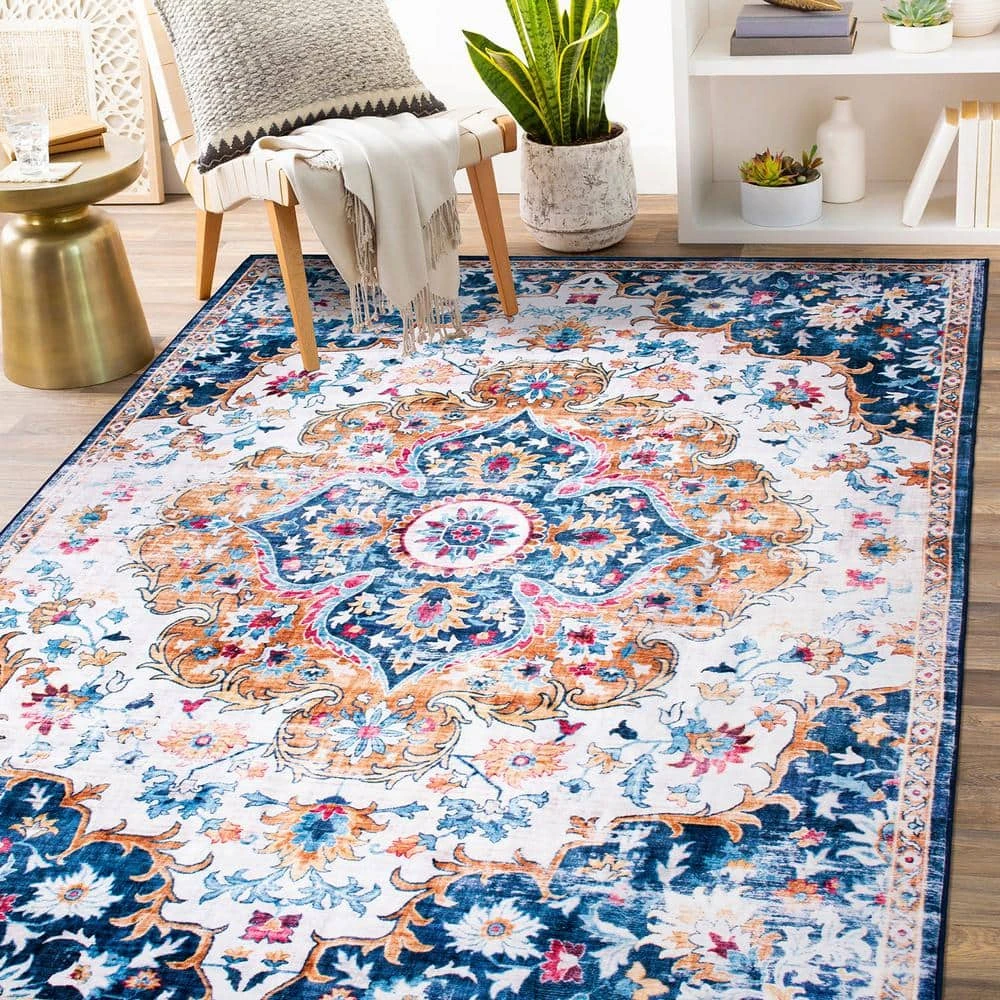 Multi 5 ft. x 7 ft. Bohemian Distressed Machine Washable Area Rug by World Rug Gallery 8 Multi 5 ft. x 7 ft. Bohemian Distressed Machine Washable Area Rug by World Rug Gallery - Image 8