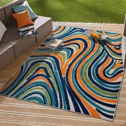 Modern Waves Multi 5 ft. x 7 ft. Indoor/Outdoor Area Rug by World Rug Gallery -Shaw stor online multi world rug gallery outdoor rugs 8010multi5x7 31 1000