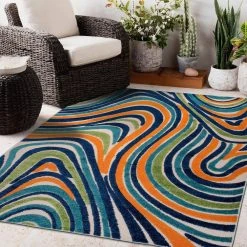 Modern Waves Multi 5 ft. x 7 ft. Indoor/Outdoor Area Rug by World Rug Gallery -Shaw stor online multi world rug gallery outdoor rugs 8010multi5x7 4f 1000