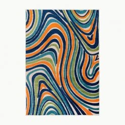 Modern Waves Multi 5 ft. x 7 ft. Indoor/Outdoor Area Rug by World Rug Gallery