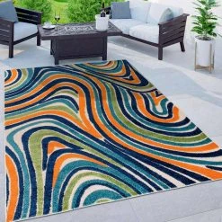 Modern Waves Multi 5 ft. x 7 ft. Indoor/Outdoor Area Rug by World Rug Gallery -Shaw stor online multi world rug gallery outdoor rugs 8010multi5x7 c3 1000