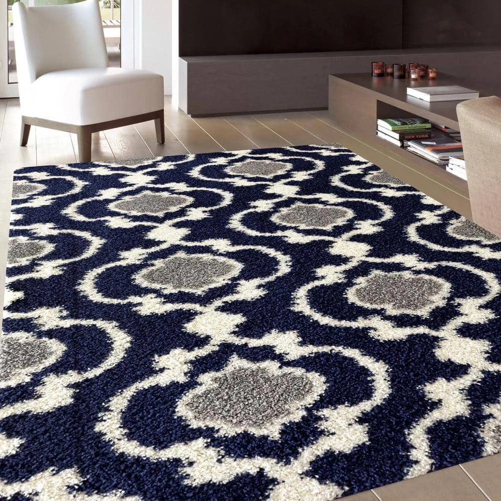 Moroccan Trellis Cozy Shag Navy 7 ft. 10 in. x 10 ft. Indoor Area Rug by World Rug Gallery 6 Moroccan Trellis Cozy Shag Navy 7 ft. 10 in. x 10 ft. Indoor Area Rug by World Rug Gallery - Image 6