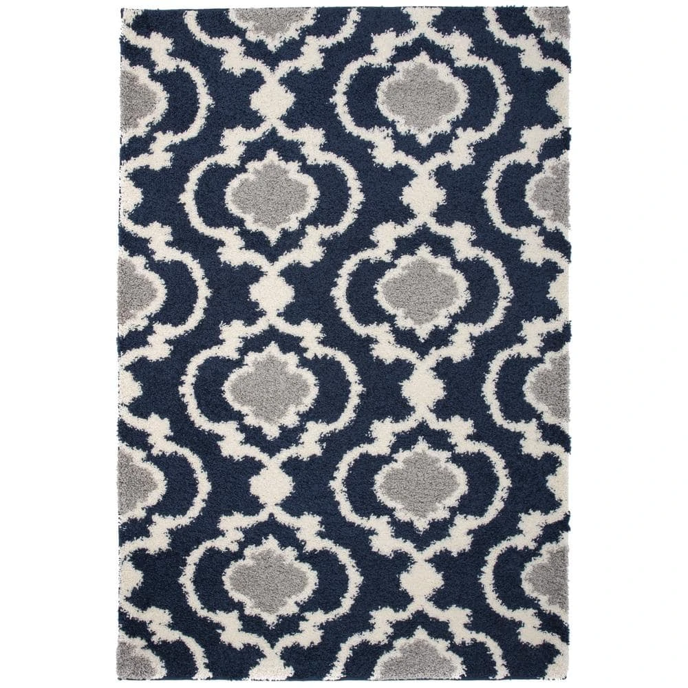 Moroccan Trellis Cozy Shag Navy 7 ft. 10 in. x 10 ft. Indoor Area Rug by World Rug Gallery 1 Moroccan Trellis Cozy Shag Navy 7 ft. 10 in. x 10 ft. Indoor Area Rug by World Rug Gallery