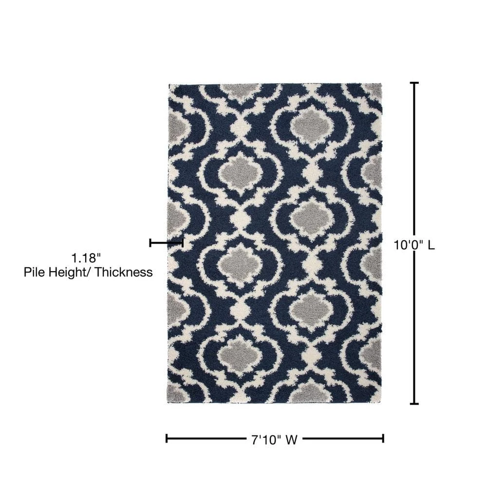 Moroccan Trellis Cozy Shag Navy 7 ft. 10 in. x 10 ft. Indoor Area Rug by World Rug Gallery 5 Moroccan Trellis Cozy Shag Navy 7 ft. 10 in. x 10 ft. Indoor Area Rug by World Rug Gallery - Image 5