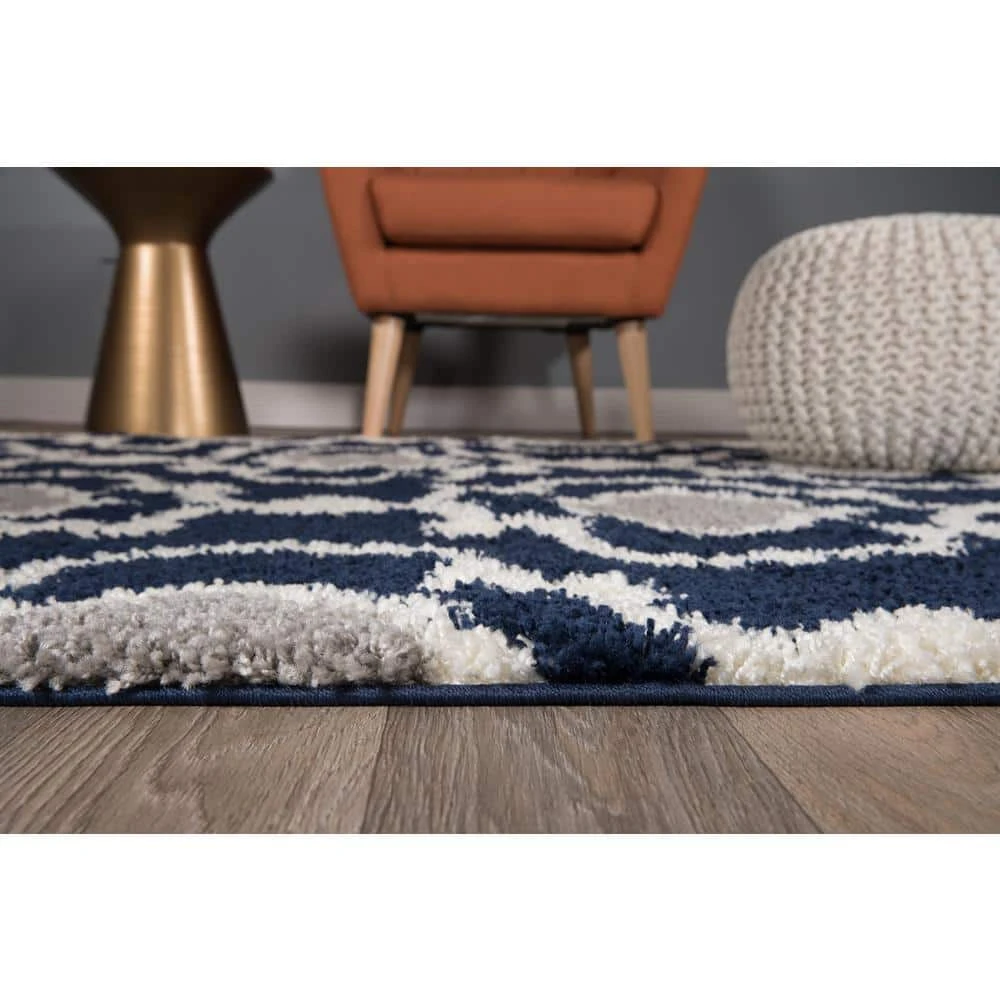 Moroccan Trellis Cozy Shag Navy 7 ft. 10 in. x 10 ft. Indoor Area Rug by World Rug Gallery 3 Moroccan Trellis Cozy Shag Navy 7 ft. 10 in. x 10 ft. Indoor Area Rug by World Rug Gallery - Image 3