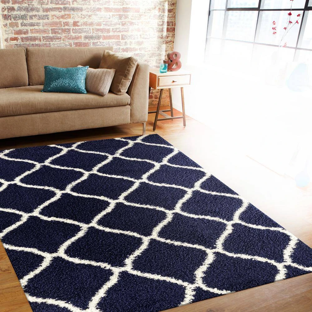 Moroccan Modern Geometric Shag Navy 7 ft. 10 in. x 10 ft. Indoor Area Rug by World Rug Gallery 5 Moroccan Modern Geometric Shag Navy 7 ft. 10 in. x 10 ft. Indoor Area Rug by World Rug Gallery - Image 5