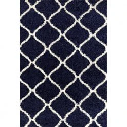 Moroccan Modern Geometric Shag Navy 7 ft. 10 in. x 10 ft. Indoor Area Rug by World Rug Gallery