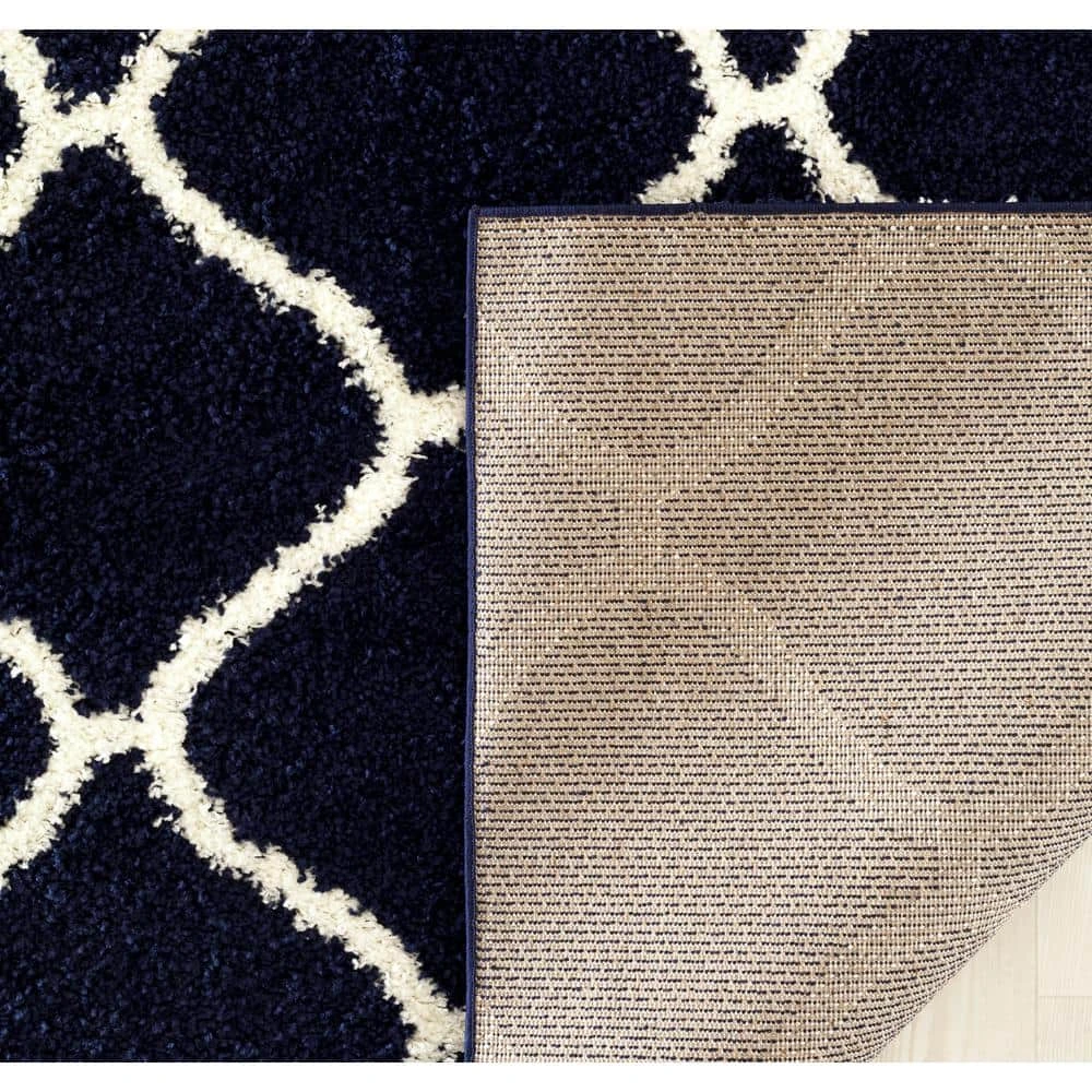 Moroccan Modern Geometric Shag Navy 7 ft. 10 in. x 10 ft. Indoor Area Rug by World Rug Gallery 2 Moroccan Modern Geometric Shag Navy 7 ft. 10 in. x 10 ft. Indoor Area Rug by World Rug Gallery - Image 2