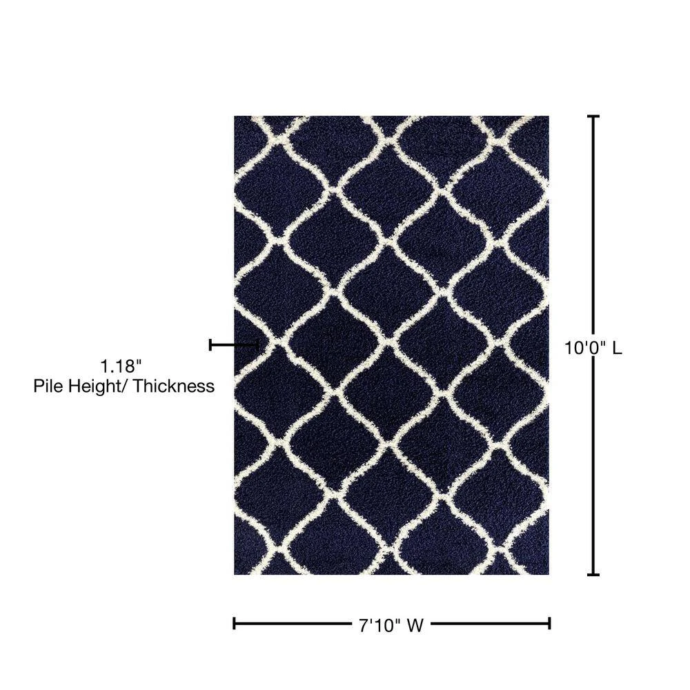 Moroccan Modern Geometric Shag Navy 7 ft. 10 in. x 10 ft. Indoor Area Rug by World Rug Gallery 4 Moroccan Modern Geometric Shag Navy 7 ft. 10 in. x 10 ft. Indoor Area Rug by World Rug Gallery - Image 4