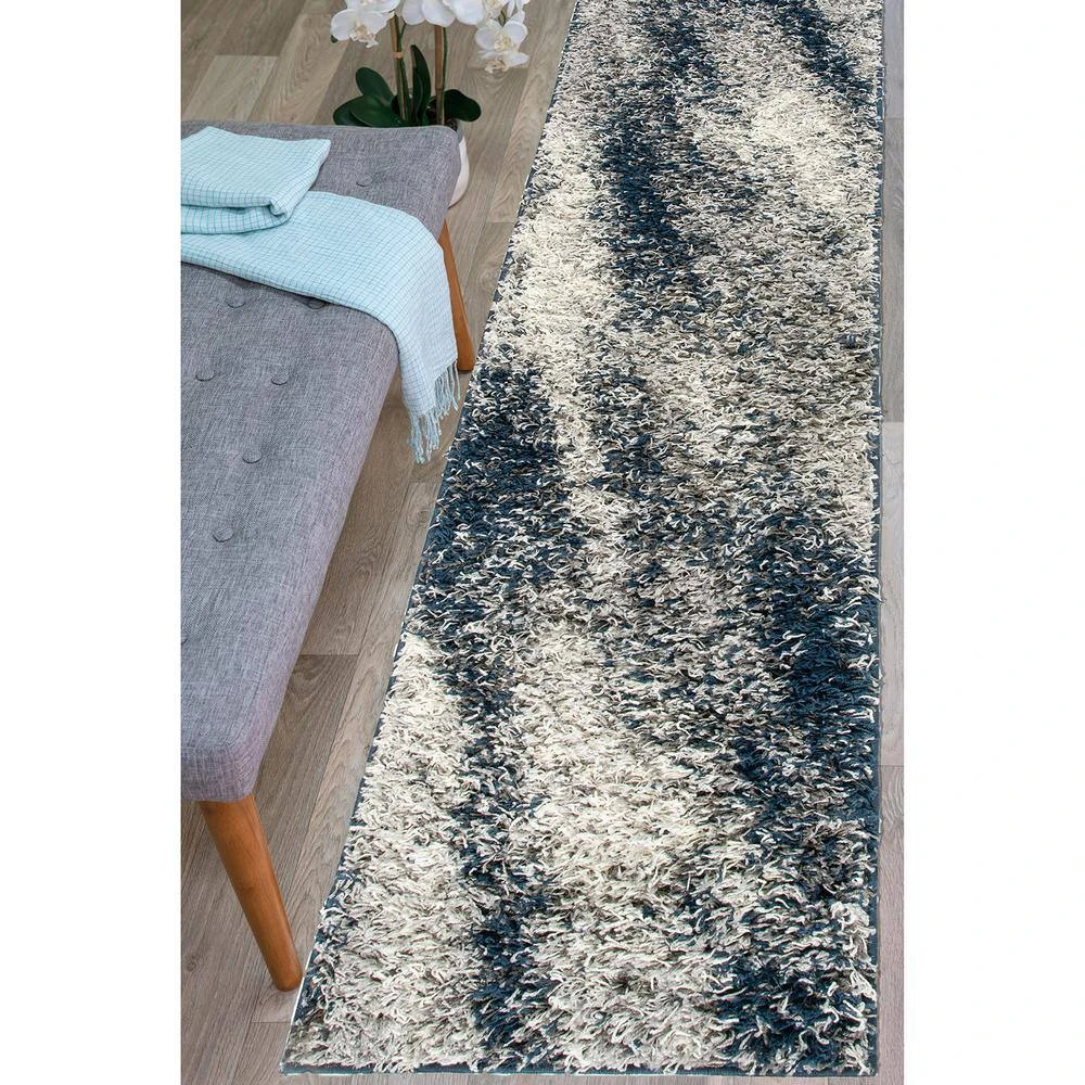 Navy 2 ft. x 7 ft. Modern Distressed Ombre Plush Shag Runner Rug by World Rug Gallery 6 Navy 2 ft. x 7 ft. Modern Distressed Ombre Plush Shag Runner Rug by World Rug Gallery - Image 6