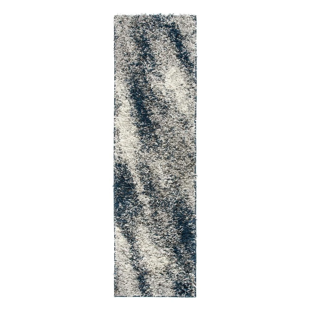 Navy 2 ft. x 7 ft. Modern Distressed Ombre Plush Shag Runner Rug by World Rug Gallery 1 Navy 2 ft. x 7 ft. Modern Distressed Ombre Plush Shag Runner Rug by World Rug Gallery