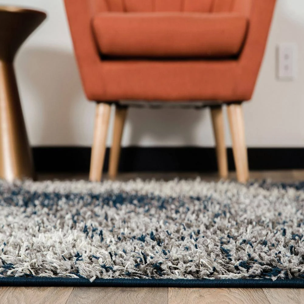 Navy 2 ft. x 7 ft. Modern Distressed Ombre Plush Shag Runner Rug by World Rug Gallery 2 Navy 2 ft. x 7 ft. Modern Distressed Ombre Plush Shag Runner Rug by World Rug Gallery - Image 2