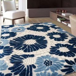 Palermo Navy 7 ft. 10 in. x 10 ft. Modern Floral Flowers Indoor/Outdoor Area Rug by World Rug Gallery 14 Palermo Navy 7 ft. 10 in. x 10 ft. Modern Floral Flowers Indoor/Outdoor Area Rug by World Rug Gallery -Shaw stor online navy world rug gallery outdoor rugs 8016navy8x10 1f 1000