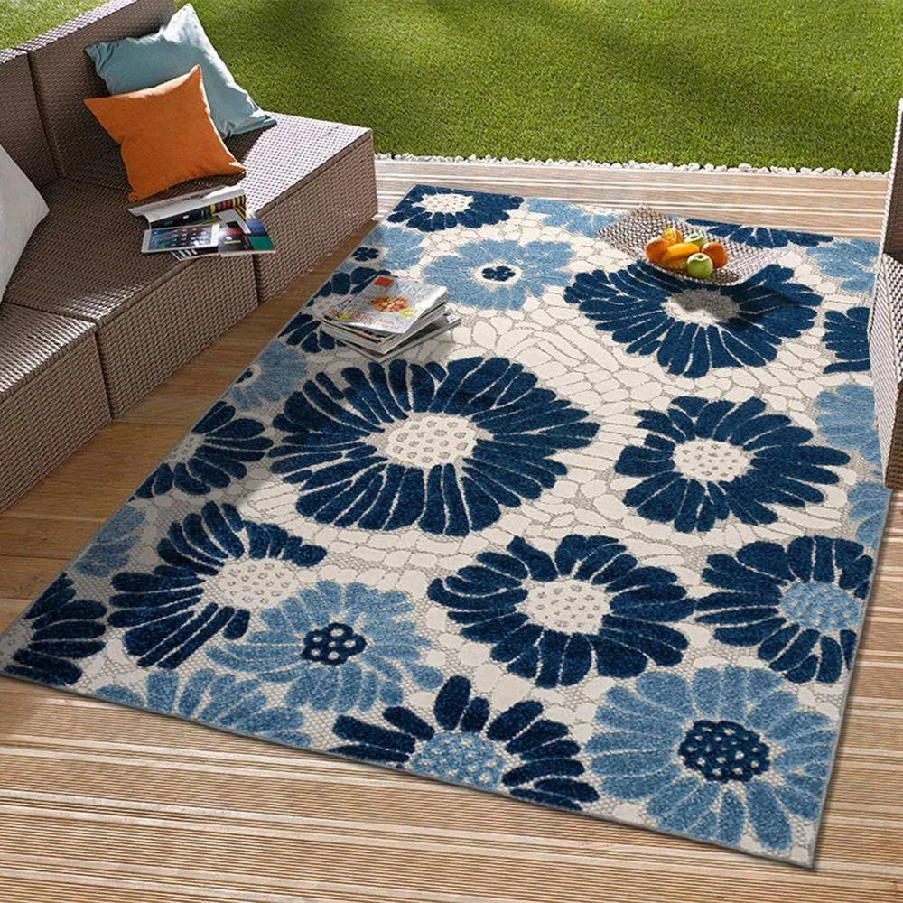 Palermo Navy 7 ft. 10 in. x 10 ft. Modern Floral Flowers Indoor/Outdoor Area Rug by World Rug Gallery 9 Palermo Navy 7 ft. 10 in. x 10 ft. Modern Floral Flowers Indoor/Outdoor Area Rug by World Rug Gallery - Image 9