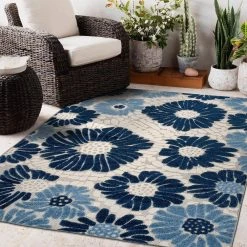 Palermo Navy 7 ft. 10 in. x 10 ft. Modern Floral Flowers Indoor/Outdoor Area Rug by World Rug Gallery 13 Palermo Navy 7 ft. 10 in. x 10 ft. Modern Floral Flowers Indoor/Outdoor Area Rug by World Rug Gallery -Shaw stor online navy world rug gallery outdoor rugs 8016navy8x10 4f 1000