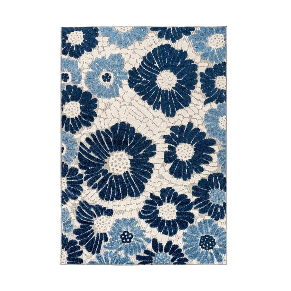 Palermo Navy 7 ft. 10 in. x 10 ft. Modern Floral Flowers Indoor/Outdoor Area Rug by World Rug Gallery 1 Palermo Navy 7 ft. 10 in. x 10 ft. Modern Floral Flowers Indoor/Outdoor Area Rug by World Rug Gallery