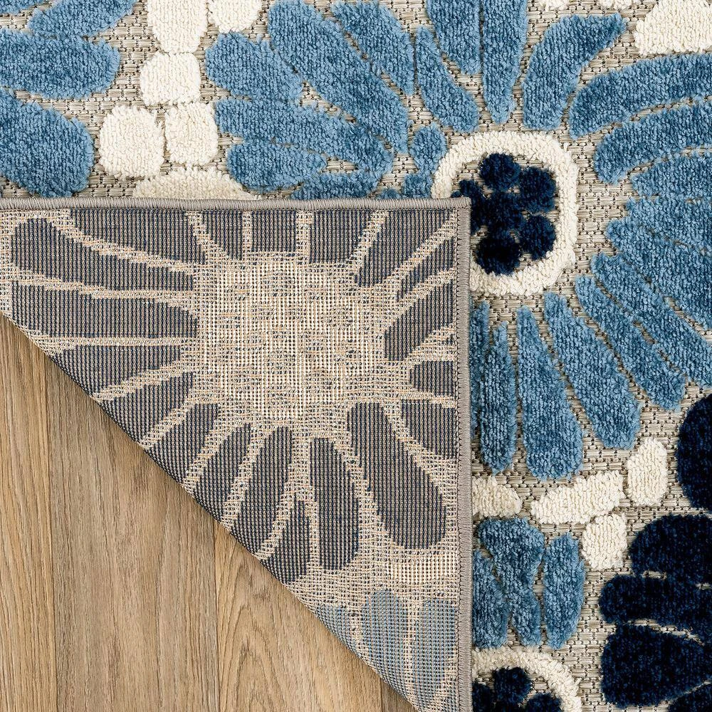 Palermo Navy 7 ft. 10 in. x 10 ft. Modern Floral Flowers Indoor/Outdoor Area Rug by World Rug Gallery 3 Palermo Navy 7 ft. 10 in. x 10 ft. Modern Floral Flowers Indoor/Outdoor Area Rug by World Rug Gallery - Image 3