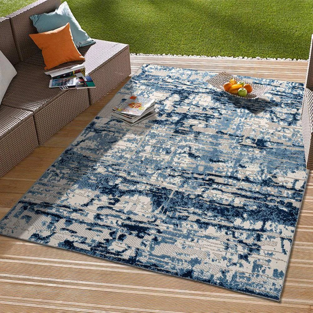 Navy 7 ft. 10 in. x 10 ft. Contemporary Distressed Abstract Indoor/Outdoor Area Rug by World Rug Gallery 9 Navy 7 ft. 10 in. x 10 ft. Contemporary Distressed Abstract Indoor/Outdoor Area Rug by World Rug Gallery - Image 9