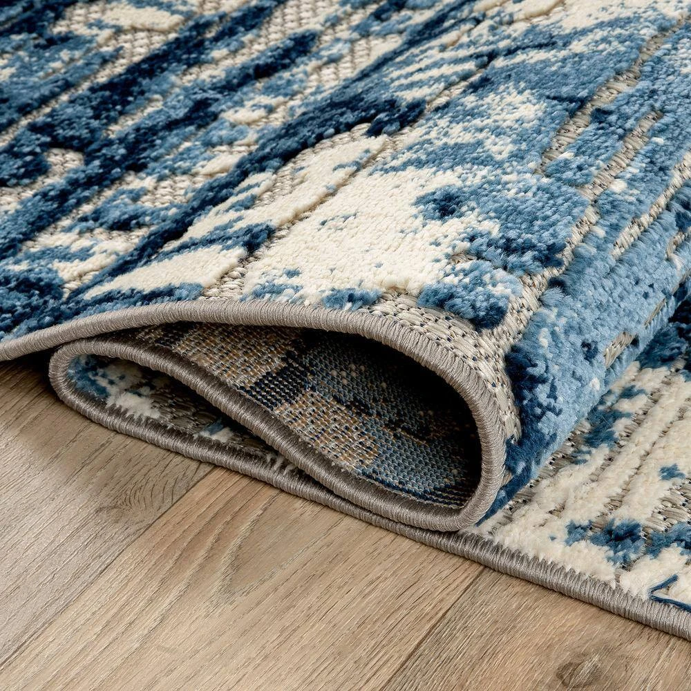 Navy 7 ft. 10 in. x 10 ft. Contemporary Distressed Abstract Indoor/Outdoor Area Rug by World Rug Gallery 7 Navy 7 ft. 10 in. x 10 ft. Contemporary Distressed Abstract Indoor/Outdoor Area Rug by World Rug Gallery - Image 7