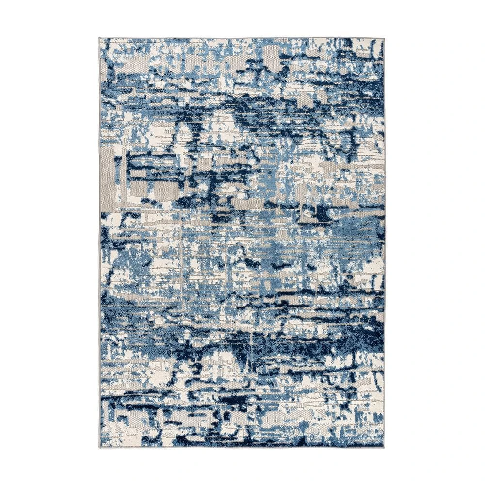 Navy 7 ft. 10 in. x 10 ft. Contemporary Distressed Abstract Indoor/Outdoor Area Rug by World Rug Gallery 1 Navy 7 ft. 10 in. x 10 ft. Contemporary Distressed Abstract Indoor/Outdoor Area Rug by World Rug Gallery