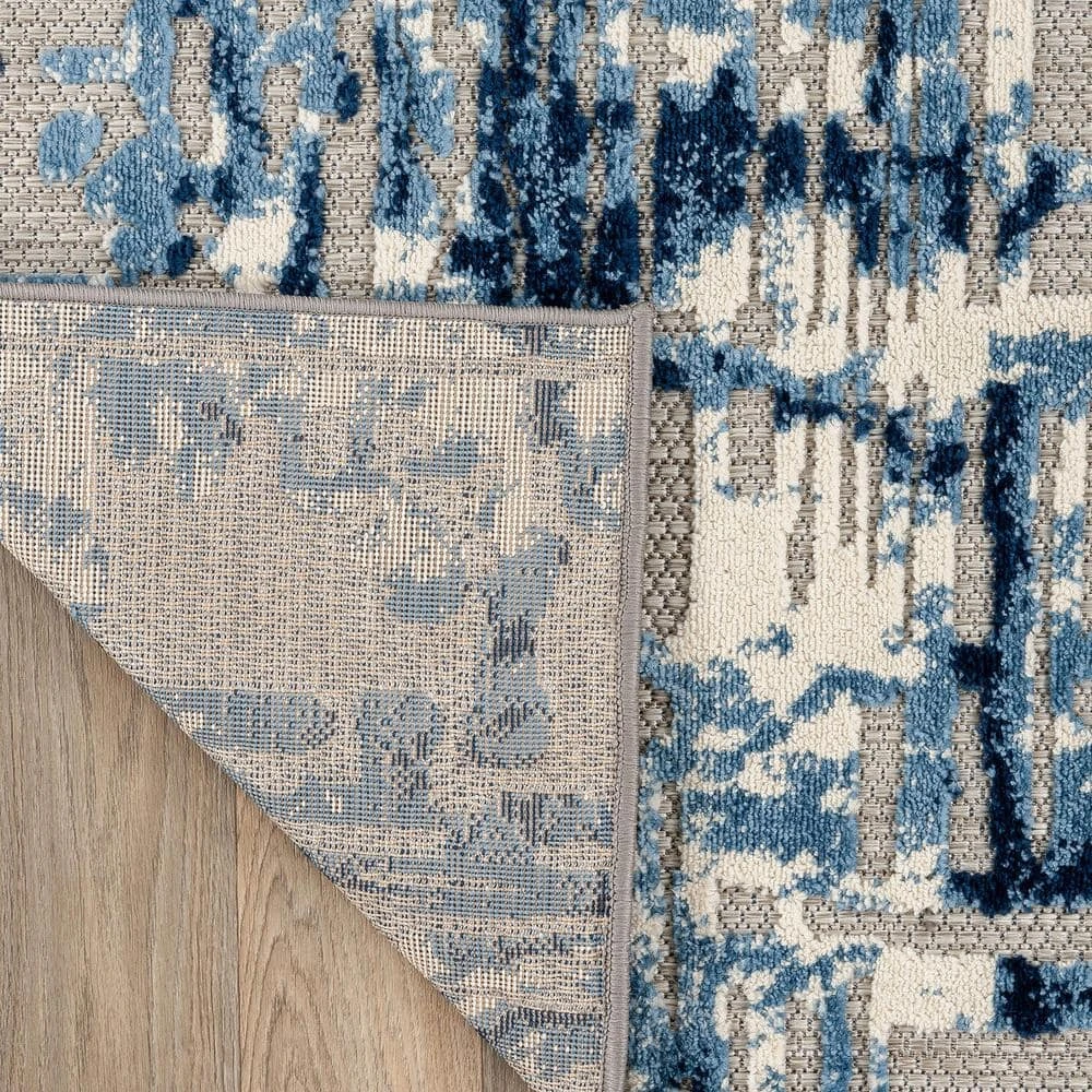 Navy 7 ft. 10 in. x 10 ft. Contemporary Distressed Abstract Indoor/Outdoor Area Rug by World Rug Gallery 3 Navy 7 ft. 10 in. x 10 ft. Contemporary Distressed Abstract Indoor/Outdoor Area Rug by World Rug Gallery - Image 3