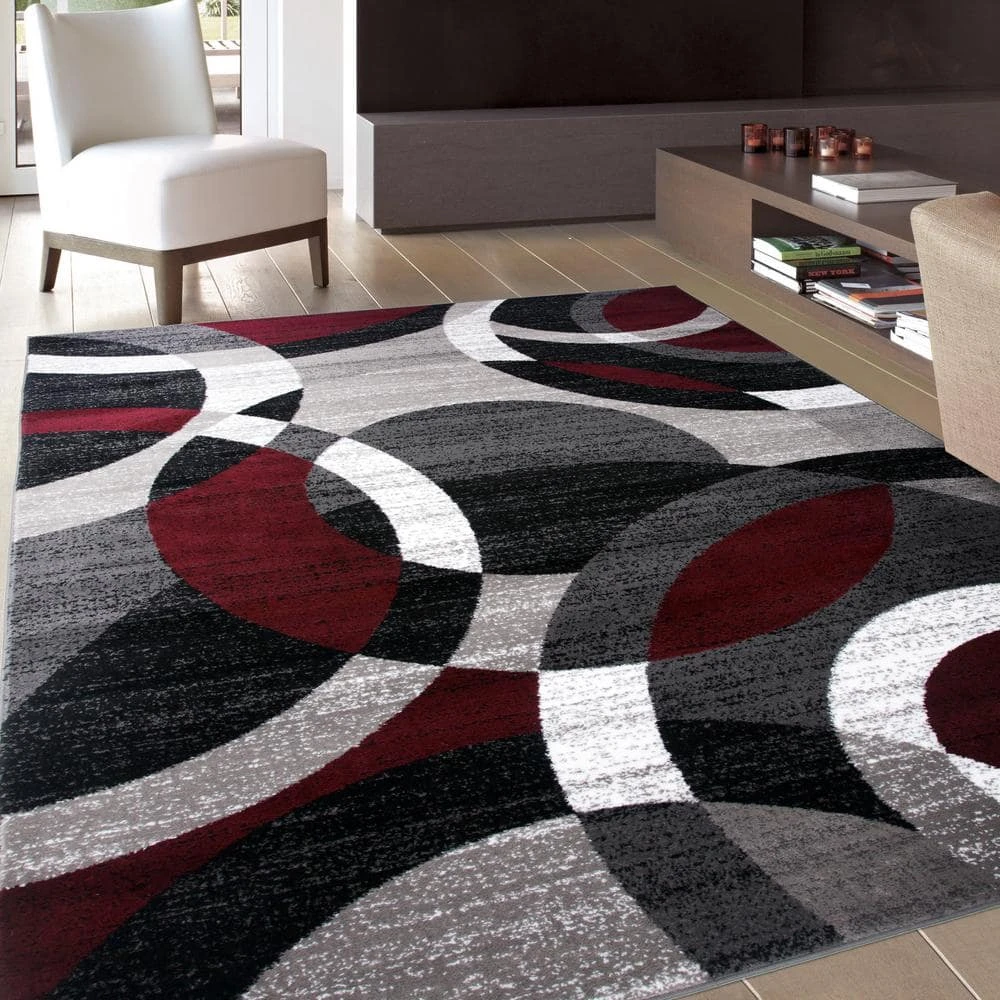 Modern Abstract Circles Red 9 ft. x 12 ft. Indoor Area Rug by World Rug Gallery 5 Modern Abstract Circles Red 9 ft. x 12 ft. Indoor Area Rug by World Rug Gallery - Image 5
