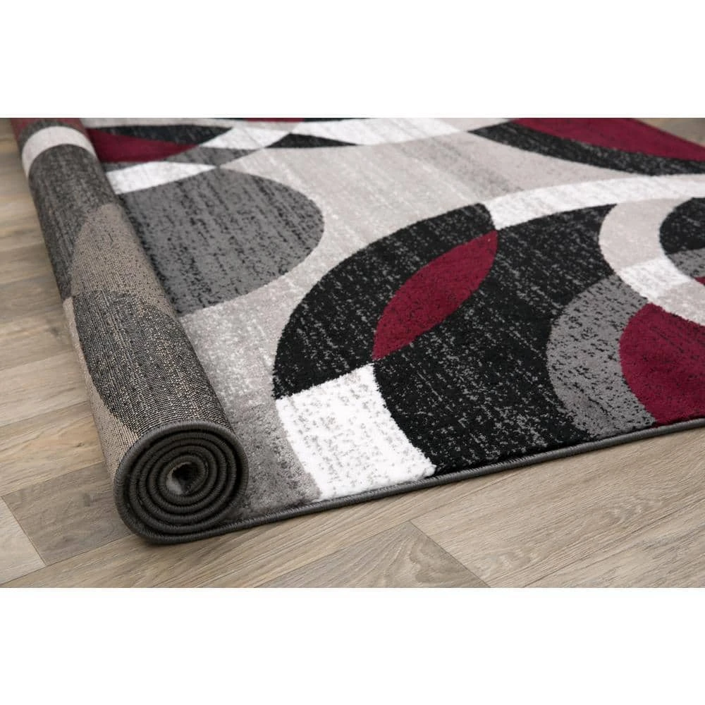 Modern Abstract Circles Red 9 ft. x 12 ft. Indoor Area Rug by World Rug Gallery 3 Modern Abstract Circles Red 9 ft. x 12 ft. Indoor Area Rug by World Rug Gallery - Image 3