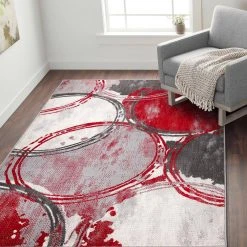 Red 5 ft. x 7 ft. Contemporary Modern Circles Area Rug by World Rug Gallery 14 Red 5 ft. x 7 ft. Contemporary Modern Circles Area Rug by World Rug Gallery -Shaw stor online red world rug gallery area rugs 2064red5x7 1f 1000