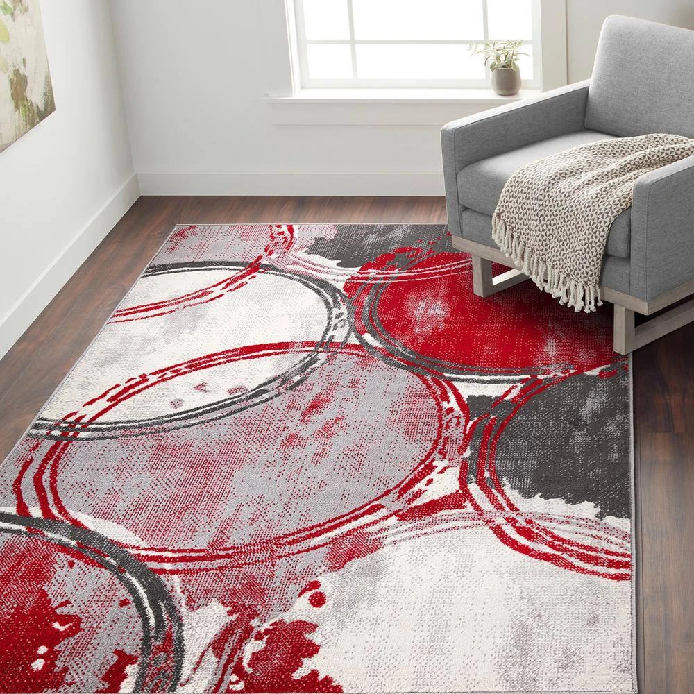Red 5 ft. x 7 ft. Contemporary Modern Circles Area Rug by World Rug Gallery 6 Red 5 ft. x 7 ft. Contemporary Modern Circles Area Rug by World Rug Gallery - Image 6