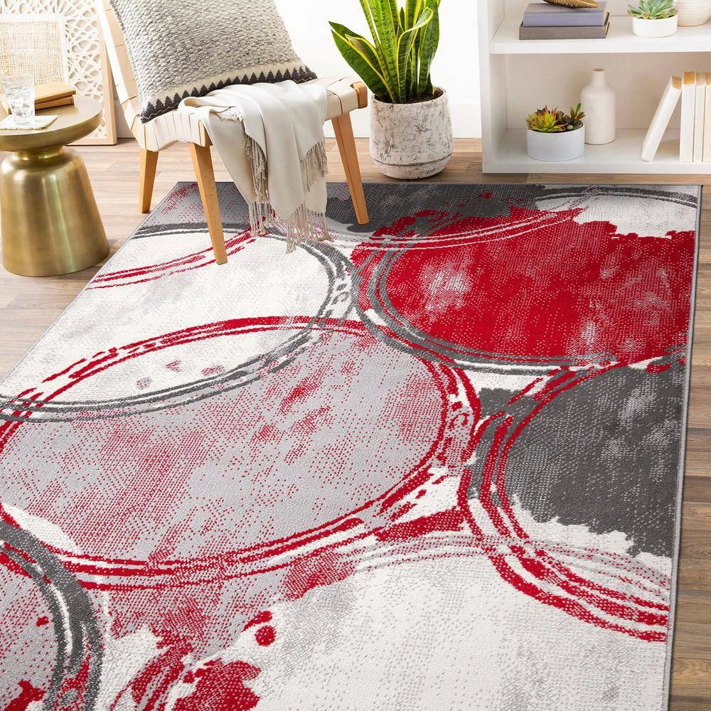 Red 5 ft. x 7 ft. Contemporary Modern Circles Area Rug by World Rug Gallery 9 Red 5 ft. x 7 ft. Contemporary Modern Circles Area Rug by World Rug Gallery - Image 9
