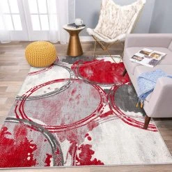 Red 5 ft. x 7 ft. Contemporary Modern Circles Area Rug by World Rug Gallery 13 Red 5 ft. x 7 ft. Contemporary Modern Circles Area Rug by World Rug Gallery -Shaw stor online red world rug gallery area rugs 2064red5x7 4f 1000