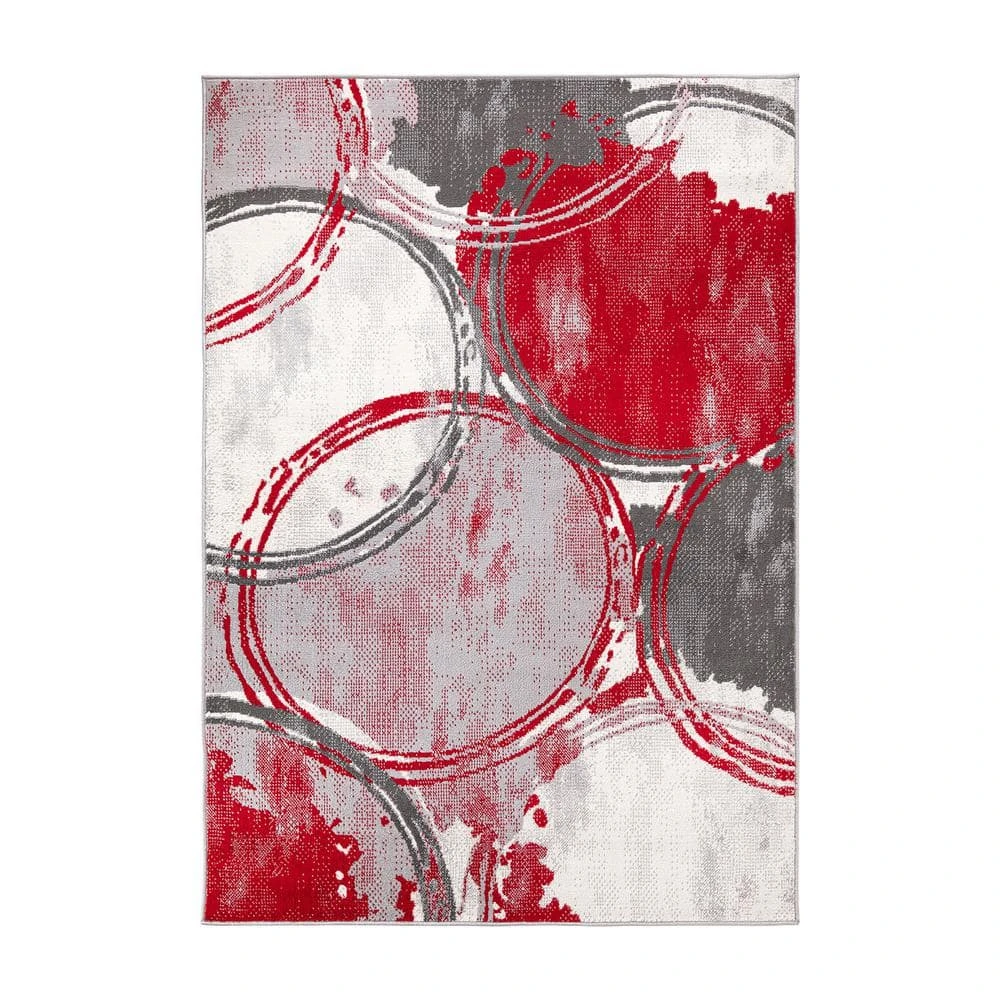 Red 5 ft. x 7 ft. Contemporary Modern Circles Area Rug by World Rug Gallery 1 Red 5 ft. x 7 ft. Contemporary Modern Circles Area Rug by World Rug Gallery